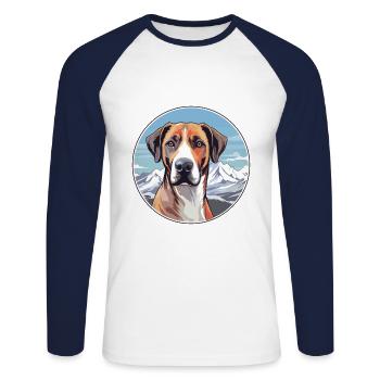 Mountain Cur Hunderasse Cartoon Kawaii Aquarell - Unisex Baseballshirt langarm - Weiß/Navy - Vorne - Nik (191cm)