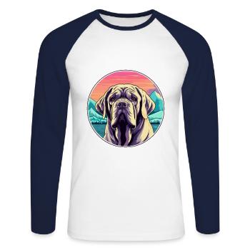 Mastiff napolitain race de chien dessin animé kawaii waterc - T-shirt baseball manches longues Homme - blanc/marine - Devant - Nik (191cm)