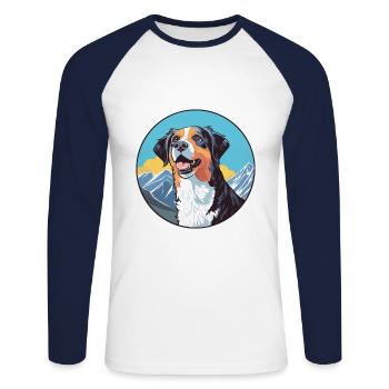 Nouvelle-Zélande Huntaway chien race dessin animé kawaii Wate - T-shirt baseball manches longues Homme - blanc/marine - Devant - Nik (191cm)