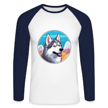 Northern Inuit Dog Breed Cartoon Kawaii Watercolor - Unisex Long Sleeve Baseball T-Shirt - white/navy - Front - Nik (191cm)