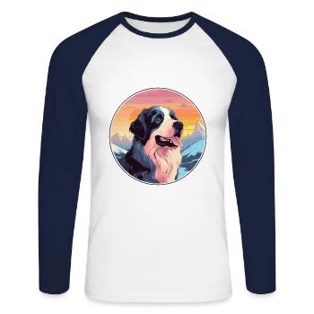 Landseer Dog Breed Cartoon Kawaii Watercolor - Unisex Long Sleeve Baseball T-Shirt - white/navy - Front - Nik (191cm)