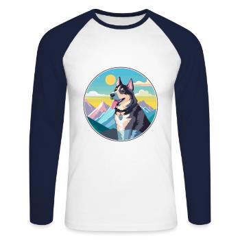 Laufhund Hunderasse Cartoon Kawaii Aquarell - Unisex Baseballshirt langarm - Weiß/Navy - Vorne - Nik (191cm)
