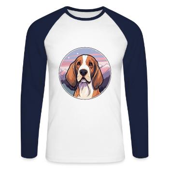 Latvian Hound Dog Breed Cartoon Kawaii Watercolor - Unisex Long Sleeve Baseball T-Shirt - white/navy - Front - Nik (191cm)