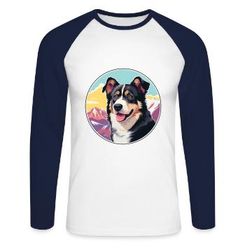 Lapponian Herder Dog Breed Cartoon Kawaii Watercol - Unisex Long Sleeve Baseball T-Shirt - white/navy - Front - Nik (191cm)