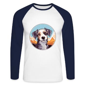 Majorque Ratter chien race dessin animé Kawaii aquarelle - T-shirt baseball manches longues Homme - blanc/marine - Devant - Nik (191cm)