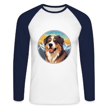 Moscou chien de garde chien race dessin animé kawaii watercolo - T-shirt baseball manches longues Homme - blanc/marine - Devant - Nik (191cm)