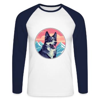 Mudi Hunderasse Cartoon Kawaii Aquarell - Unisex Baseballshirt langarm - Weiß/Navy - Vorne - Nik (191cm)