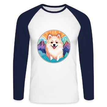 Spitz nordique chien race Cartoon Kawaii aquarelle - T-shirt baseball manches longues Homme - blanc/marine - Devant - Nik (191cm)
