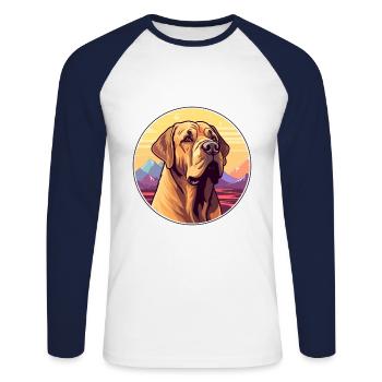 Mallorca Mastiff chien race Cartoon Kawaii Watercol - T-shirt baseball manches longues Homme - blanc/marine - Devant - Nik (191cm)