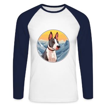 Miniature Bull Terrier chien race Cartoon Kawaii Wa - T-shirt baseball manches longues Homme - blanc/marine - Devant - Nik (191cm)