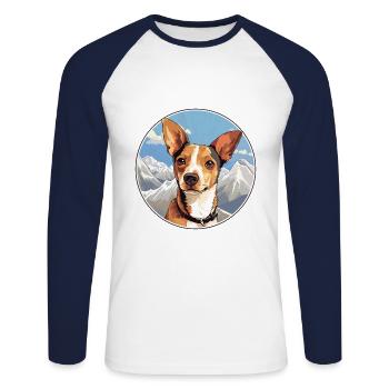 Miniature Fox Terrier chien race Cartoon Kawaii Wat - T-shirt baseball manches longues Homme - blanc/marine - Devant - Nik (191cm)