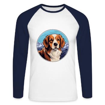 Nederlandse Kooikerhondje Hunderasse Cartoon Kawaii - Unisex Baseballshirt langarm - Weiß/Navy - Vorne - Nik (191cm)