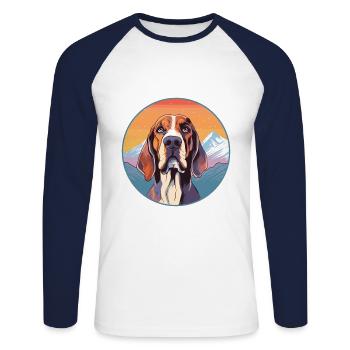 Norwegian Hound Dog Breed Cartoon Kawaii Watercolo - Unisex Long Sleeve Baseball T-Shirt - white/navy - Front - Nik (191cm)