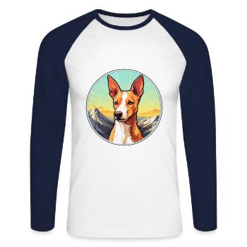 Podenco Canario Hunderasse Cartoon Kawaii Watercolo - Unisex Baseballshirt langarm - Weiß/Navy - Vorne - Nik (191cm)