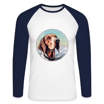 Chien de chasse polonais race chien dessin animé Kawaii Wate - T-shirt baseball manches longues Homme - blanc/marine - Devant - Nik (191cm)