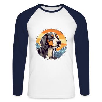 Polnische Jagdhunderasse Karikatur Kawaii Aquarell - Unisex Baseballshirt langarm - Weiß/Navy - Vorne - Nik (191cm)