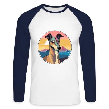 Chien lévrier polonais race Cartoon Kawaii Watercol - T-shirt baseball manches longues Homme - blanc/marine - Devant - Nik (191cm)