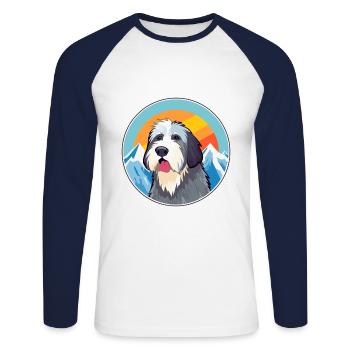 Chien de berger picard race de chien dessin animé Kawaii Watercol - T-shirt baseball manches longues Homme - blanc/marine - Devant - Nik (191cm)