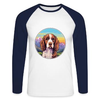Pont Audemer Épagneul Chien Race Cartoon Kawaii Wate - T-shirt baseball manches longues Homme - blanc/marine - Devant - Nik (191cm)