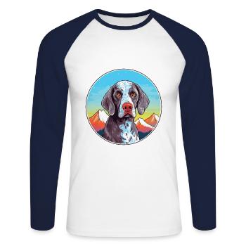 Chien d’arrêt portugais race dessin animé kawaii waterc - T-shirt baseball manches longues Homme - blanc/marine - Devant - Nik (191cm)