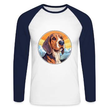 Posavac Hound Dog Breed Cartoon Kawaii Watercolor - Unisex Long Sleeve Baseball T-Shirt - white/navy - Front - Nik (191cm)