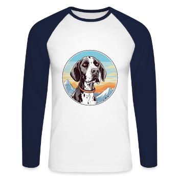Vieux danois Pointer chien race Cartoon Kawaii Waterc - T-shirt baseball manches longues Homme - blanc/marine - Devant - Nik (191cm)