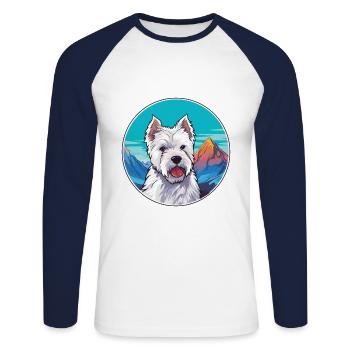 Ormskirk Terrier Dog Breed Cartoon Kawaii Watercol - Unisex Long Sleeve Baseball T-Shirt - white/navy - Front - Nik (191cm)