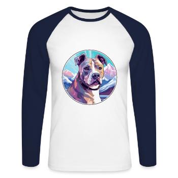 Pitbull Dog Breed Cartoon Kawaii Watercolor - Unisex Long Sleeve Baseball T-Shirt - white/navy - Front - Nik (191cm)