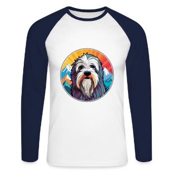 Polish Lowland Sheepdog Dog Breed Cartoon Kawaii W - Unisex Long Sleeve Baseball T-Shirt - white/navy - Front - Nik (191cm)
