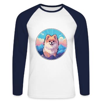 Pomeranian Spitz Hunderasse Cartoon Kawaii Watercol - Unisex Baseballshirt langarm - Weiß/Navy - Vorne - Nik (191cm)