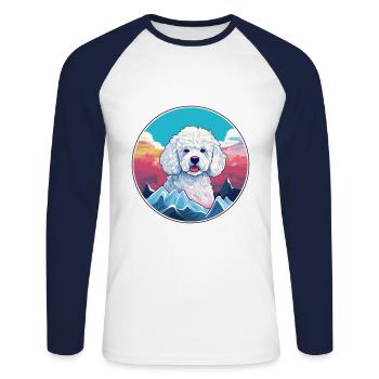 Caniche chien race dessin animé Kawaii aquarelle - T-shirt baseball manches longues Homme - blanc/marine - Devant - Nik (191cm)