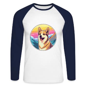 Norvégien Lundehund chien race dessin animé kawaii eau - T-shirt baseball manches longues Homme - blanc/marine - Devant - Nik (191cm)