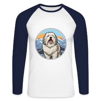 Old English Sheepdog Dog Breed Cartoon Kawaii Wate - Unisex Long Sleeve Baseball T-Shirt - white/navy - Front - Nik (191cm)