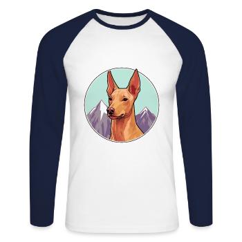 Pharaoh Hound Dog Breed Cartoon Kawaii Watercolor - Unisex Long Sleeve Baseball T-Shirt - white/navy - Front - Nik (191cm)