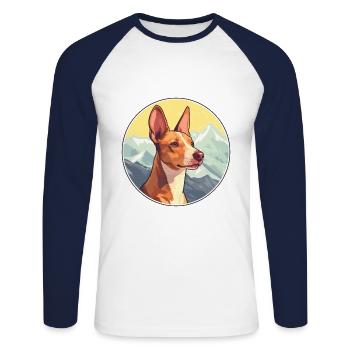 Podenco Ibicenco Race De Chien Cartoon Kawaii Watercol - T-shirt baseball manches longues Homme - blanc/marine - Devant - Nik (191cm)