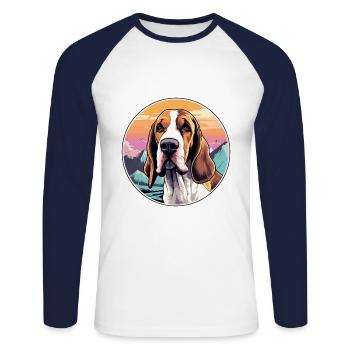 Poitevin Hound Dog Breed Cartoon Kawaii Watercolor - Unisex Long Sleeve Baseball T-Shirt - white/navy - Front - Nik (191cm)