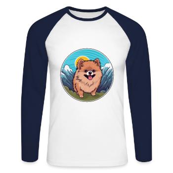 Pommersche Hunderasse Karikatur Kawaii Aquarell - Unisex Baseballshirt langarm - Weiß/Navy - Vorne - Nik (191cm)