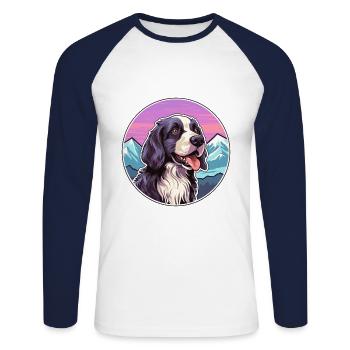 Portuguese Watchdog Dog Breed Cartoon Kawaii Water - Unisex Long Sleeve Baseball T-Shirt - white/navy - Front - Nik (191cm)