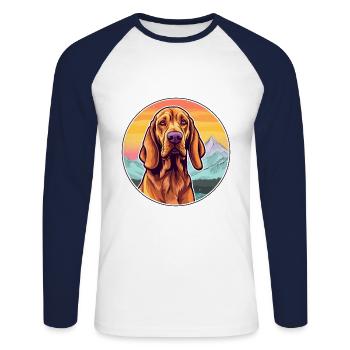 Redbone Coonhound chien race dessin animé Kawaii Waterco - T-shirt baseball manches longues Homme - blanc/marine - Devant - Nik (191cm)