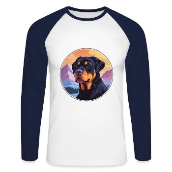 Rottweiler Hunderasse Cartoon Kawaii Aquarell - Unisex Baseballshirt langarm - Weiß/Navy - Vorne - Nik (191cm)