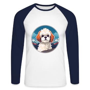 Russe jouet chien race dessin animé Kawaii aquarelle - T-shirt baseball manches longues Homme - blanc/marine - Devant - Nik (191cm)