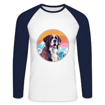 Saint Bernard chien race Cartoon Kawaii aquarelle - T-shirt baseball manches longues Homme - blanc/marine - Devant - Nik (191cm)