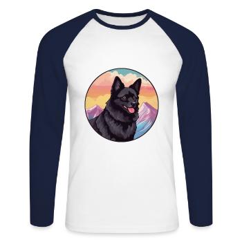 Schipperke Race Chien Dessin Animé Kawaii Aquarelle - T-shirt baseball manches longues Homme - blanc/marine - Devant - Nik (191cm)