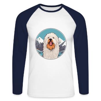 Puli chien race dessin animé Kawaii aquarelle - T-shirt baseball manches longues Homme - blanc/marine - Devant - Nik (191cm)