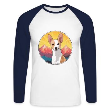 Portugiesische Podengo Pequeno Hunderasse Cartoon Kawai - Unisex Baseballshirt langarm - Weiß/Navy - Vorne - Nik (191cm)