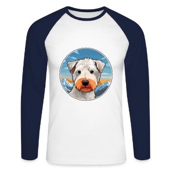 Pumi Hunderasse Karikatur Kawaii Aquarell - Unisex Baseballshirt langarm - Weiß/Navy - Vorne - Nik (191cm)