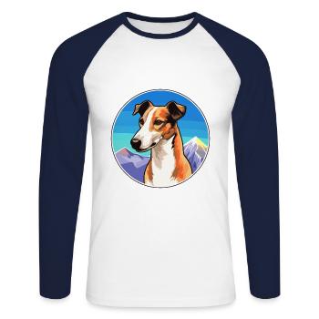Rampur Greyhound Dog Breed Cartoon Kawaii Watercol - Unisex Long Sleeve Baseball T-Shirt - white/navy - Front - Nik (191cm)