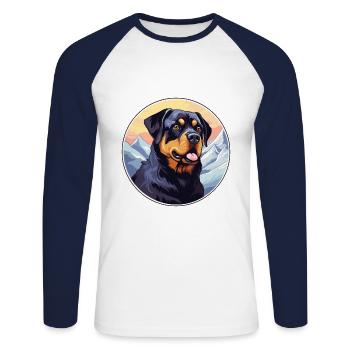 Rottweiler Hunderasse Cartoon Kawaii Aquarell - Unisex Baseballshirt langarm - Weiß/Navy - Vorne - Nik (191cm)