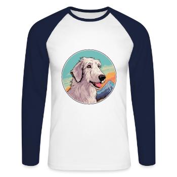 Chien de chasse russe race de chien dessin animé Kawaii Waterco - T-shirt baseball manches longues Homme - blanc/marine - Devant - Nik (191cm)