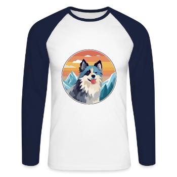 Scandinavian Dog Breed Cartoon Kawaii Watercolor - Unisex Long Sleeve Baseball T-Shirt - white/navy - Front - Nik (191cm)